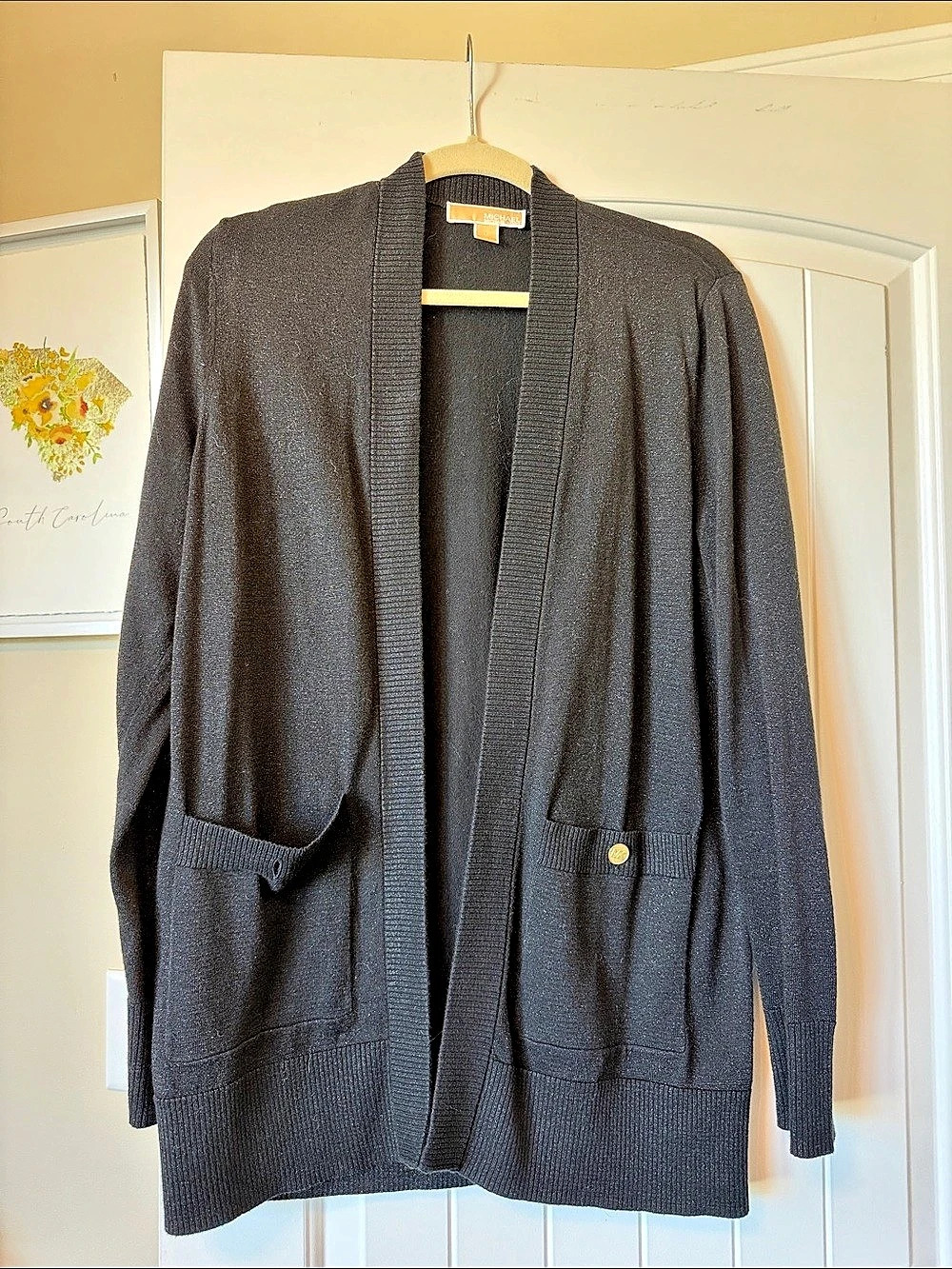 Michael Kors Women's Black Shimmer Button Cardigan
